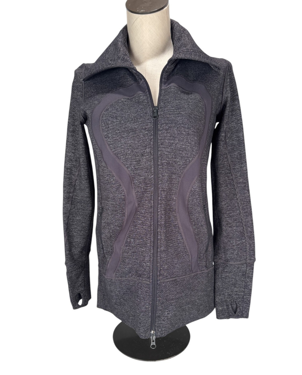 Lululemon Jacket Womens SZ 6 Gray Black Full Zip Mock Neck In Stride Athletic